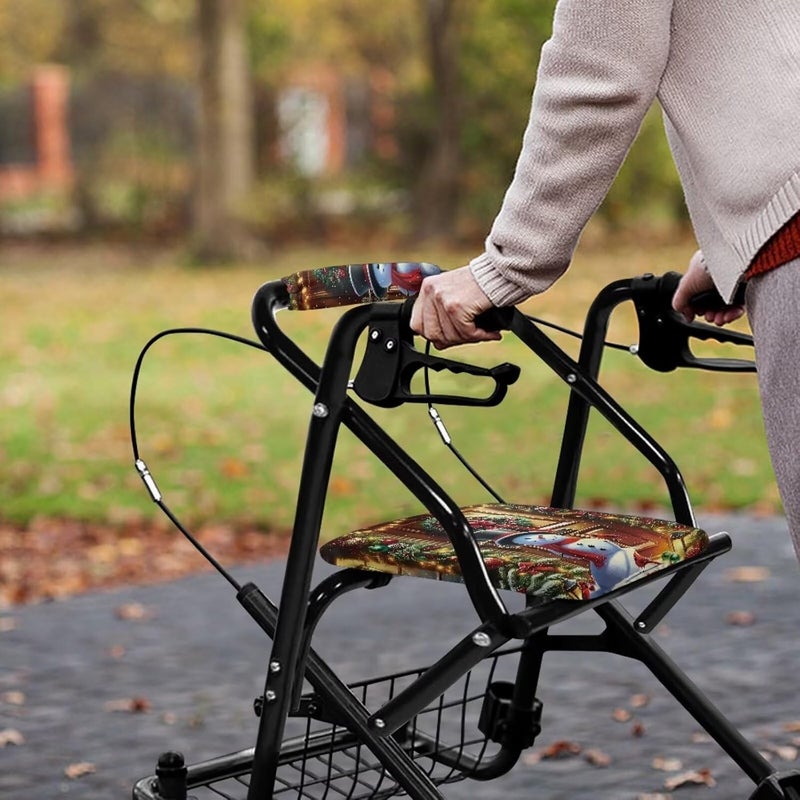 Rnyleeg Christmas Seat Covers for Rollator Walkers Snowman Walker Seat Covers for Seniors Washable Rollator Walker Seat and Backrest Cover - Image 3